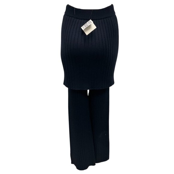 Loewe Navy Blue Marino Layered Wool Knit Skirt Trousers - Picture 3 of 6